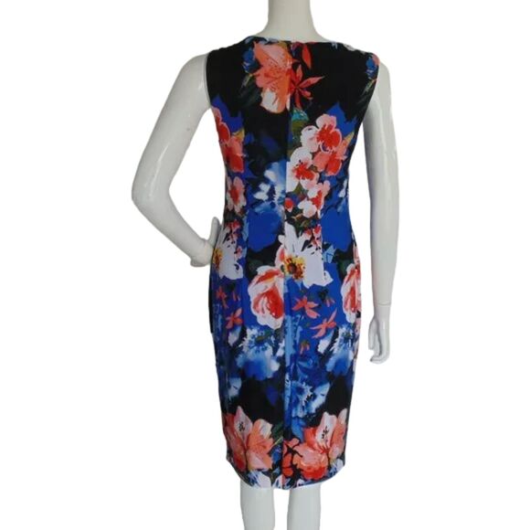CACHE Dress, L, Blue, Red Floral, Twist neck, Sleeveless, Lined, Back Zip - Picture 7 of 12